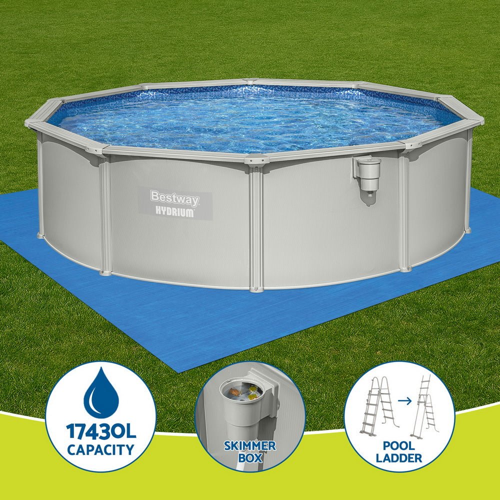 Bestway Swimming Pool Steel Frame Round Pool Set 457cm w/ Filter Ladder 17430L | Outdoorium