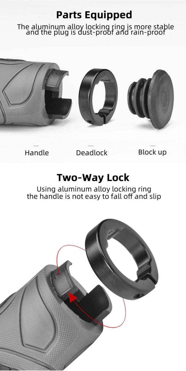 Bicycle Grips MTB Road Bike Double Lock Rubber Handlebar Grips Anti - Slip Rock Bros BLACK | Outdoorium