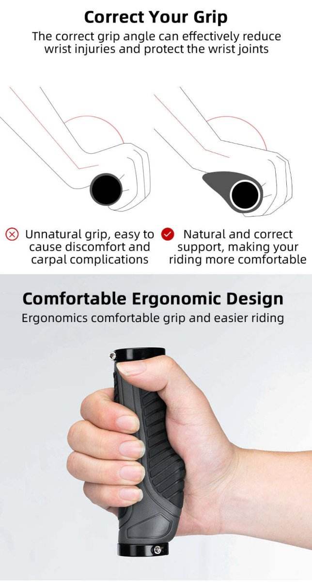 Bicycle Grips MTB Road Bike Double Lock Rubber Handlebar Grips Anti - Slip Rock Bros BLACK | Outdoorium