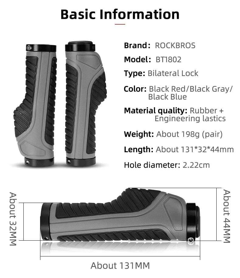 Bicycle Grips MTB Road Bike Double Lock Rubber Handlebar Grips Anti-Slip Rock Bros RED - Outdoorium