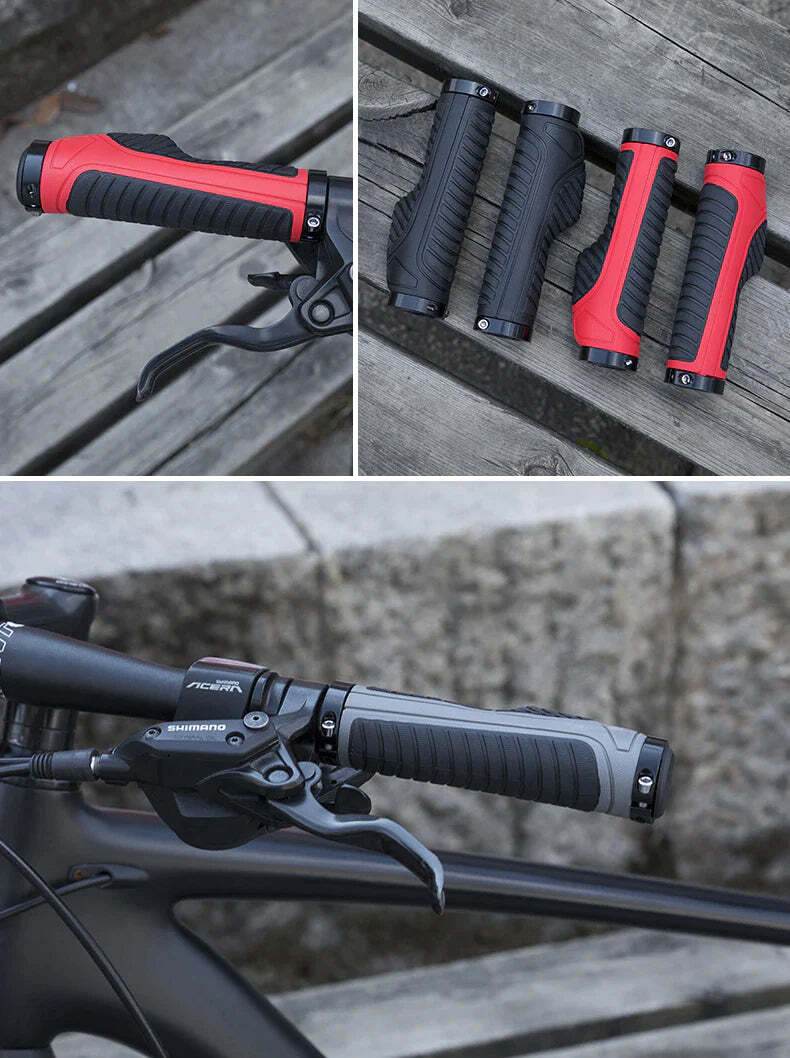Bicycle Grips MTB Road Bike Double Lock Rubber Handlebar Grips Anti-Slip Rock Bros RED - Outdoorium
