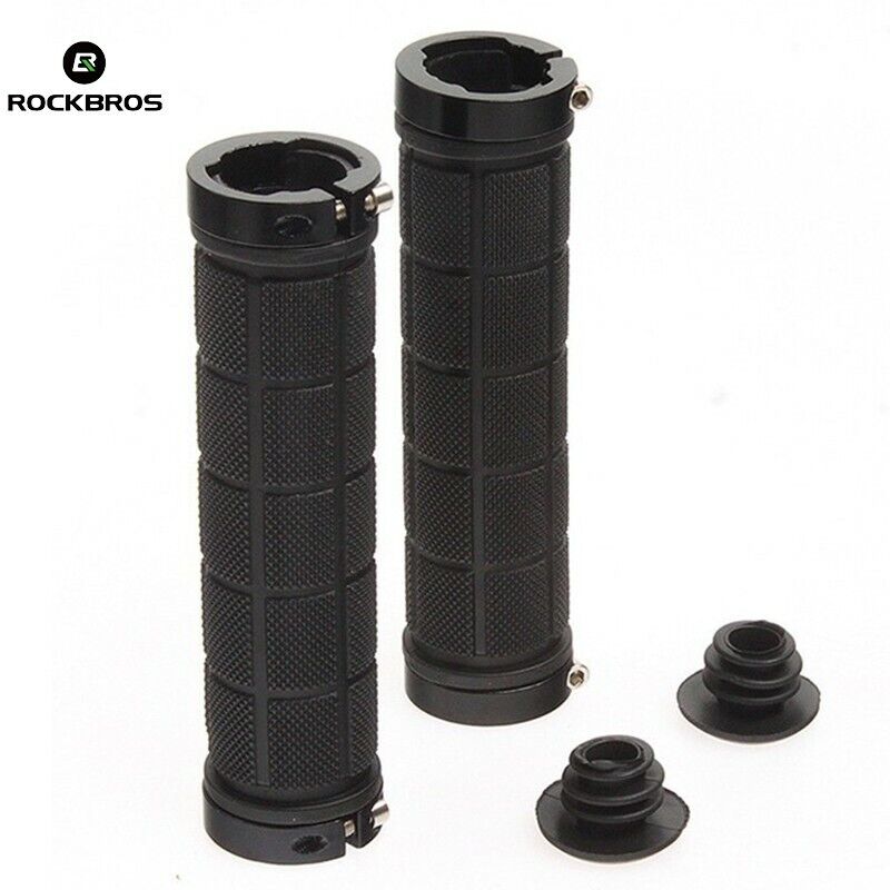 Bike Handlebar Grips MTB Mountain BMX Bike Bicycle Soft BLACK Fixed Double Lock Screw Tight Grips - Easy Fit - Rockbros - Outdoorium