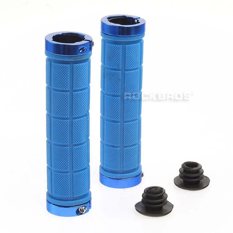 Bike Handlebar Grips MTB Mountain BMX Bike Bicycle Soft BLUE Fixed Double Lock Screw Tight Grips - Easy Fit - Rockbros - Outdoorium