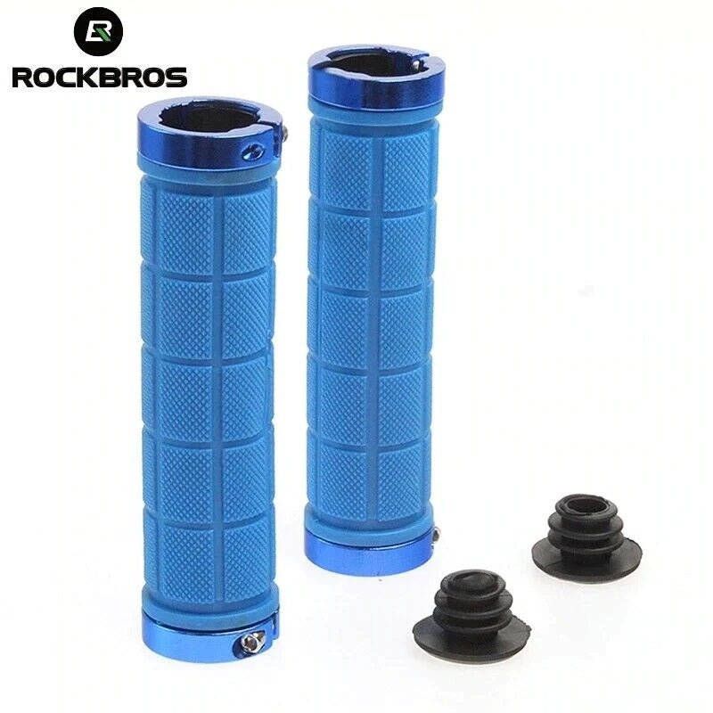 Bike Handlebar Grips MTB Mountain BMX Bike Bicycle Soft BLUE Fixed Double Lock Screw Tight Grips - Easy Fit - Rockbros - Outdoorium