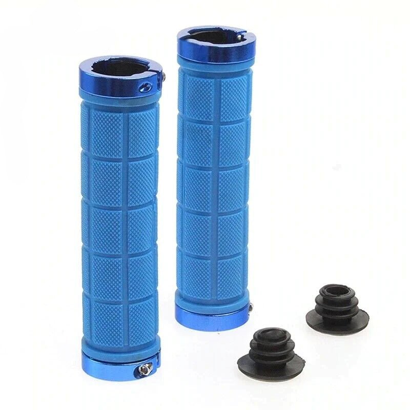 Bike Handlebar Grips MTB Mountain BMX Bike Bicycle Soft BLUE Fixed Double Lock Screw Tight Grips - Easy Fit - Rockbros - Outdoorium