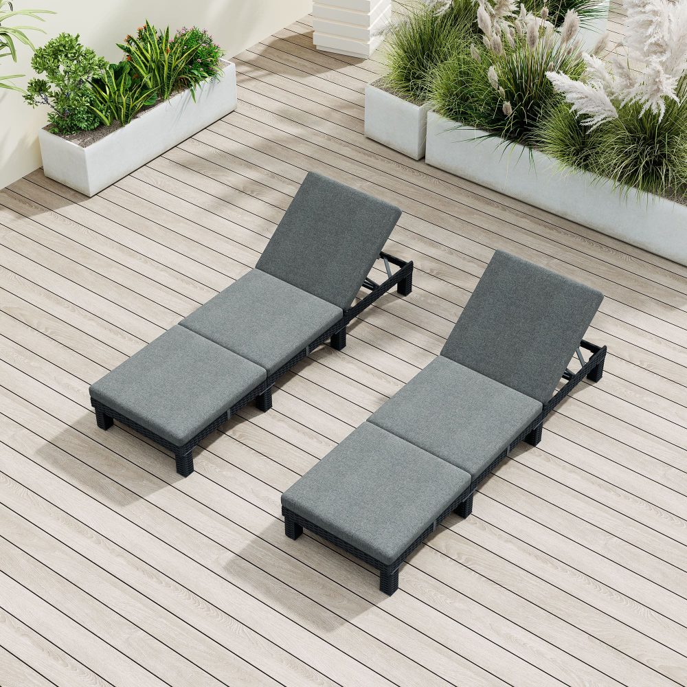 Black Rattan Sunbed with Adjustable Recline - Outdoorium