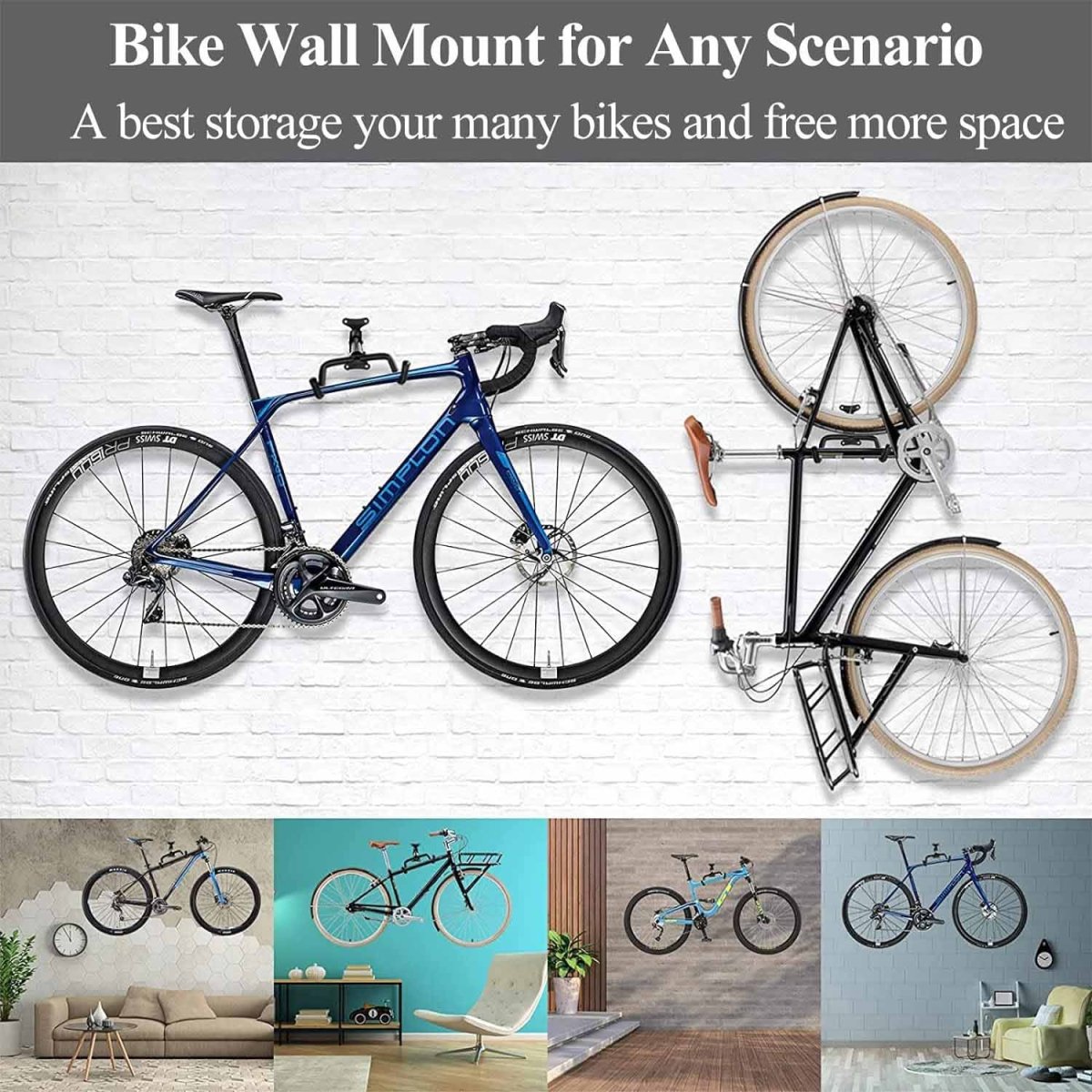 Black Storage Bicycle Wall Mount Wall Hook Bike Wall Rack Space Saving Bike Storage Bracket - Outdoorium