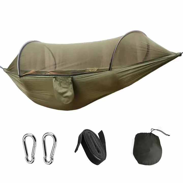 Blue Outdoor Camping Hammock with Mosquito Net, Anti - Tip Nylon Fabric, Single/Double Person Quick - Setup Hammock - Outdoorium