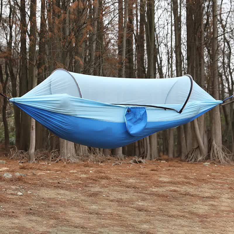 Blue Outdoor Camping Hammock with Mosquito Net, Anti - Tip Nylon Fabric, Single/Double Person Quick - Setup Hammock - Outdoorium