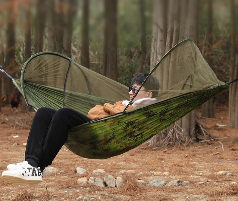 Blue Outdoor Camping Hammock with Mosquito Net, Anti - Tip Nylon Fabric, Single/Double Person Quick - Setup Hammock - Outdoorium