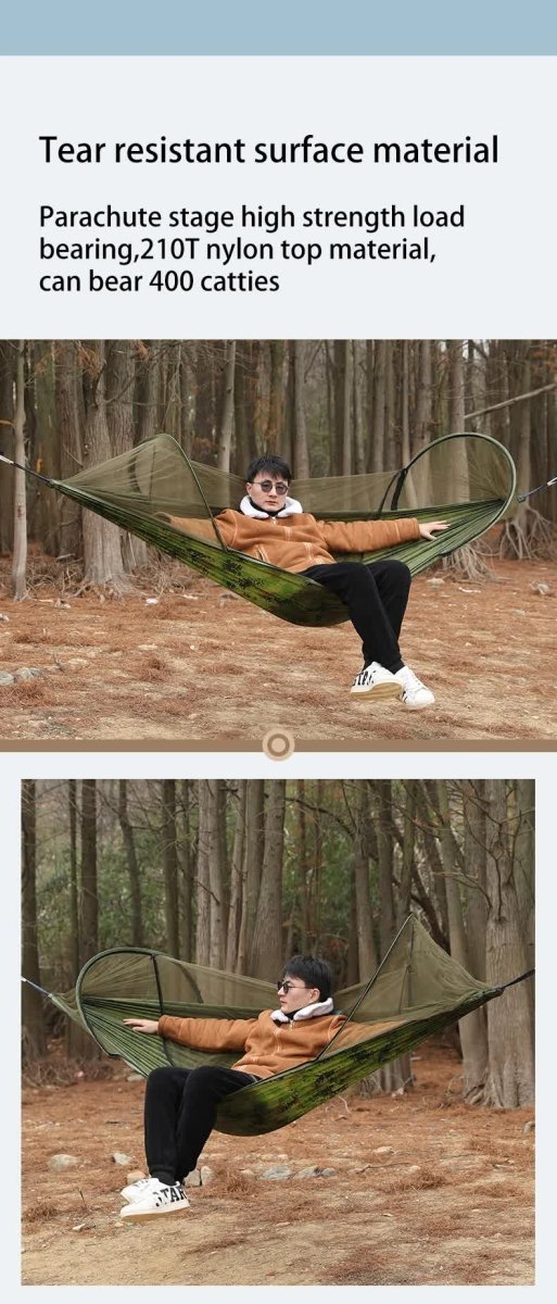 Blue Outdoor Camping Hammock with Mosquito Net, Anti - Tip Nylon Fabric, Single/Double Person Quick - Setup Hammock - Outdoorium