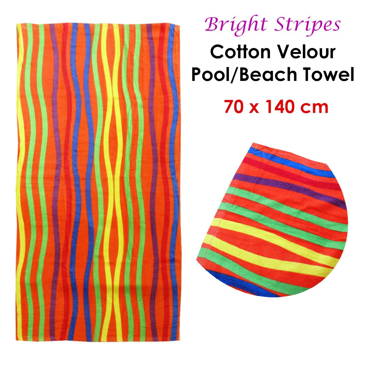 Bright Stripes Cotton Velour Printed Beach Towel - Outdoorium