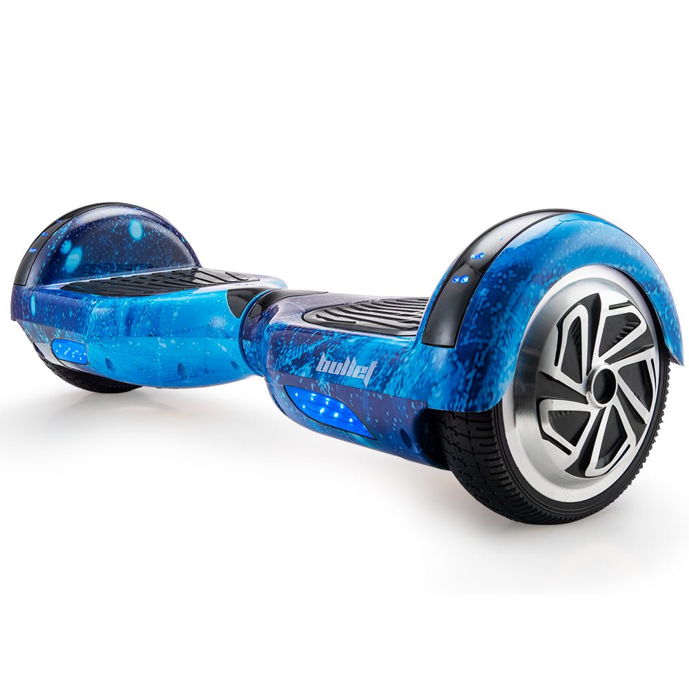 BULLET Electric Hoverboard Scooter 6.5 Inch Wheels, Colour LED Lighting, Carry Bag, Gen III Blue Galaxy - Outdoorium