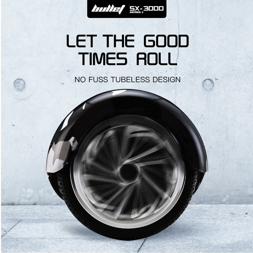 BULLET Electric Hoverboard Scooter 6.5 Inch Wheels, Colour LED Lighting, Carry Bag, Gen III Camo Grey | Outdoorium