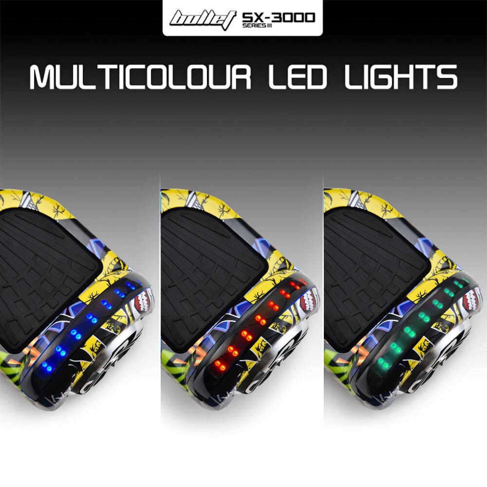BULLET Electric Hoverboard Scooter 6.5 Inch Wheels, Colour LED Lighting, Carry Bag, Gen III Hiphop design | Outdoorium