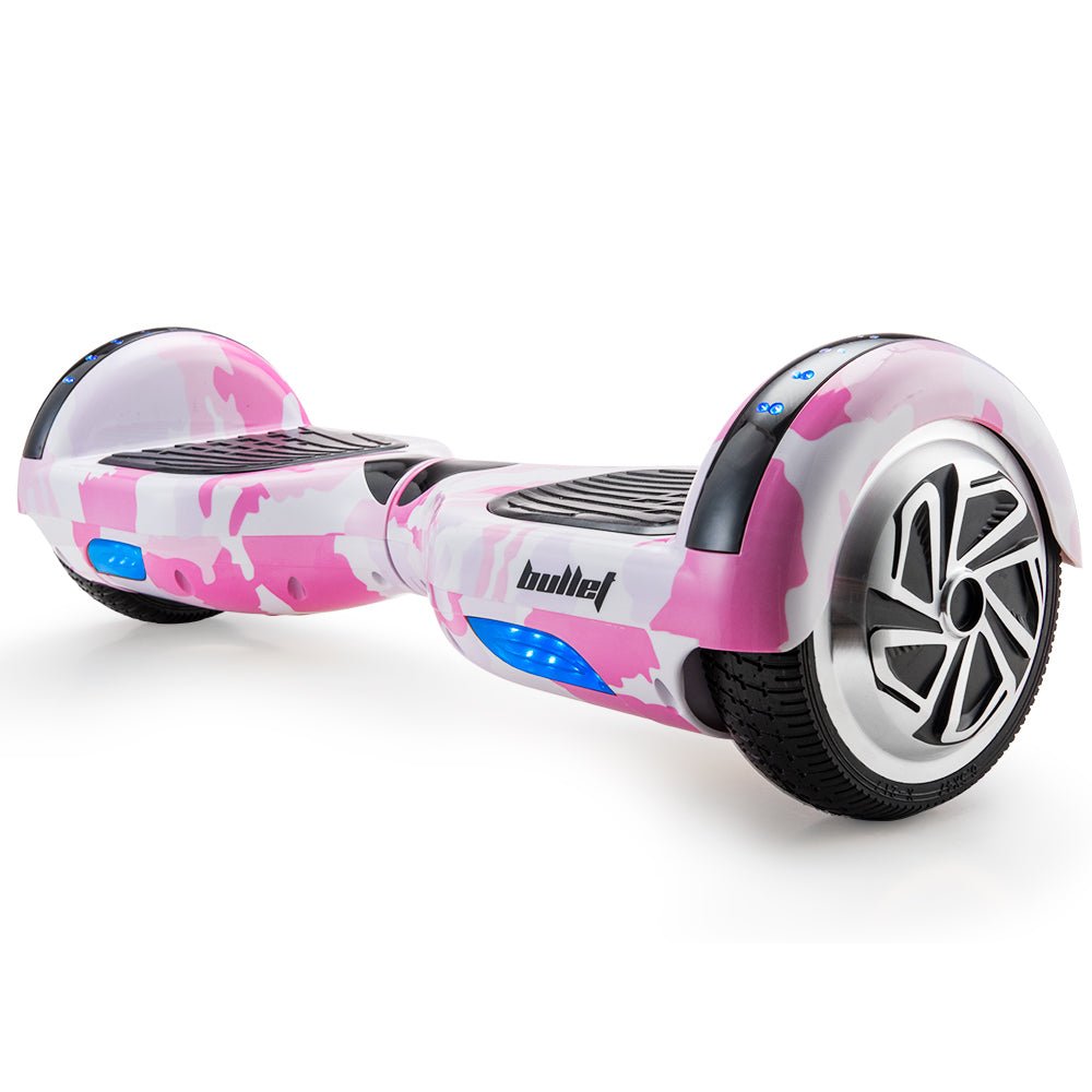 BULLET Electric Hoverboard Scooter 6.5 Inch Wheels, Colour LED Lighting, Carry Bag, Gen III Pink Camo - Outdoorium