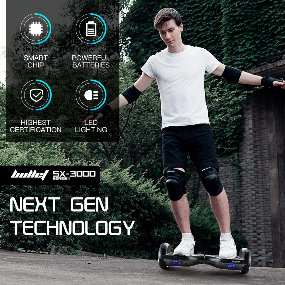 BULLET Hoverboard Electric Scooter 6.5 Inch Wheels Self Balancing Gen III Carbon Fiber Style - Outdoorium