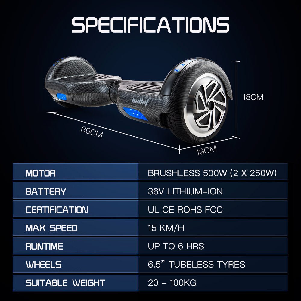 BULLET Hoverboard Electric Scooter 6.5 Inch Wheels Self Balancing Gen III Carbon Fiber Style | Outdoorium