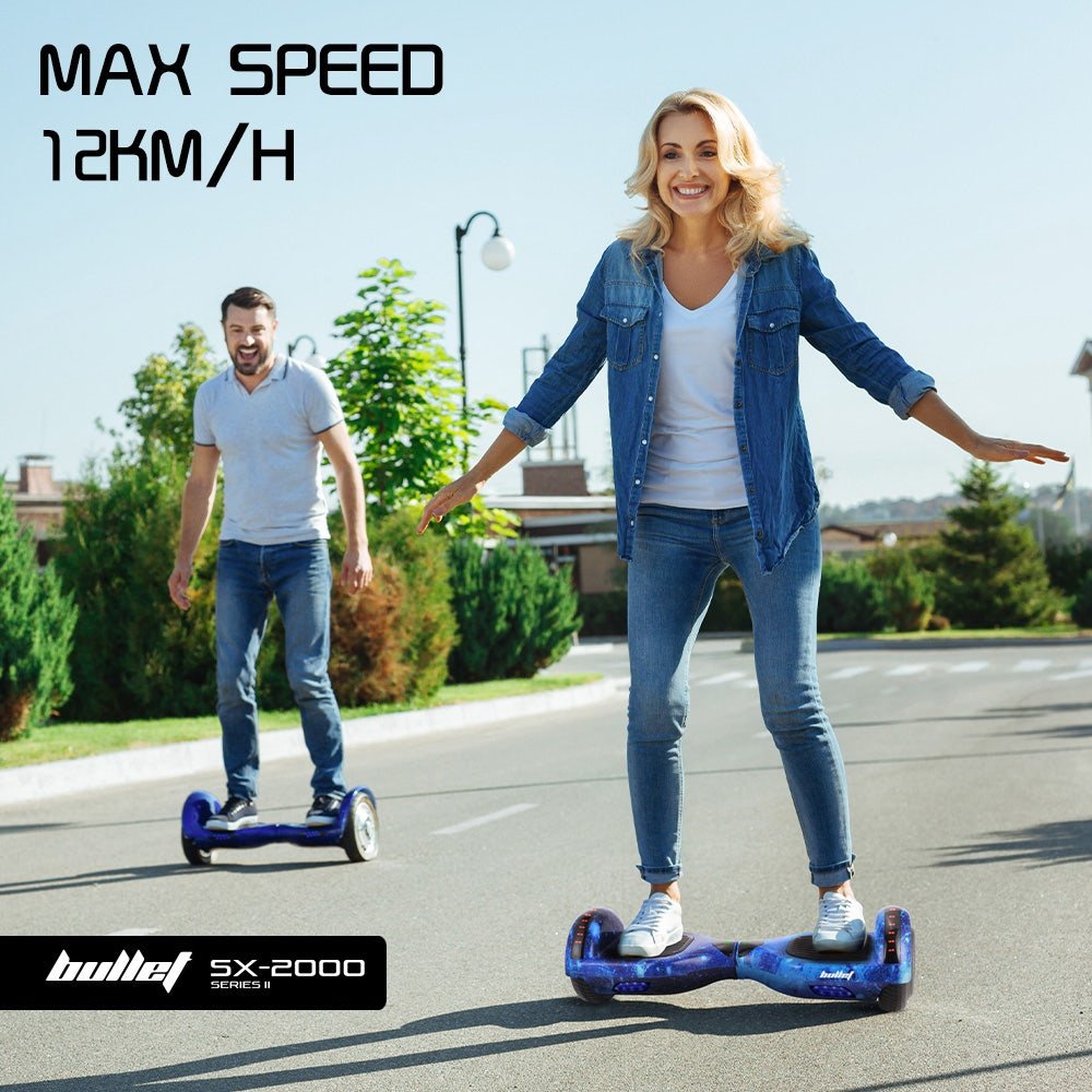 BULLET SX - 2000 Hoverboard Scooter, 500W Brushless, Superior Self Balancing System, UL Certified, LED Lights, Blue Galaxy | Outdoorium