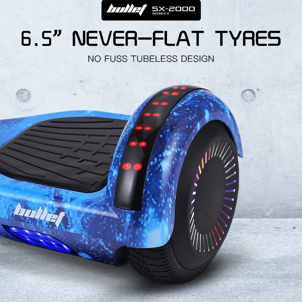 BULLET SX - 2000 Hoverboard Scooter, 500W Brushless, Superior Self Balancing System, UL Certified, LED Lights, Blue Galaxy | Outdoorium