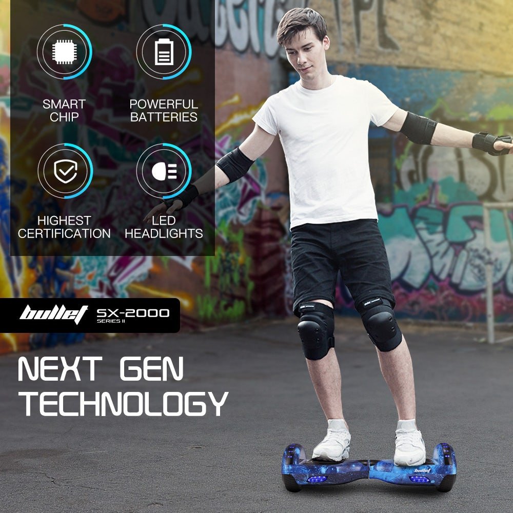 BULLET SX - 2000 Hoverboard Scooter, 500W Brushless, Superior Self Balancing System, UL Certified, LED Lights, Blue Galaxy | Outdoorium