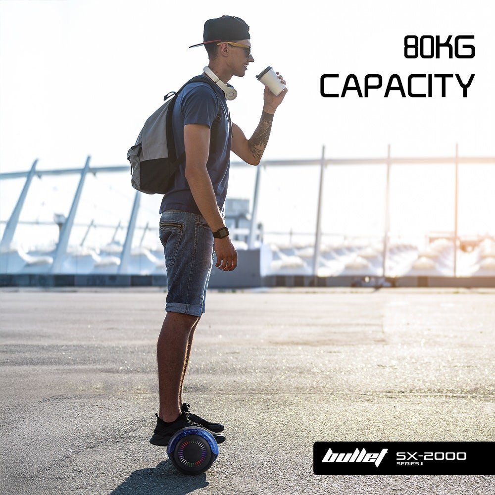 BULLET SX - 2000 Hoverboard Scooter, 500W Brushless, Superior Self Balancing System, UL Certified, LED Lights, Blue Galaxy | Outdoorium