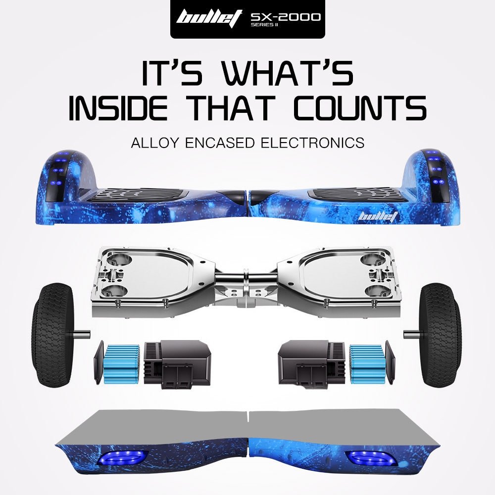 BULLET SX - 2000 Hoverboard Scooter, 500W Brushless, Superior Self Balancing System, UL Certified, LED Lights, Blue Galaxy | Outdoorium