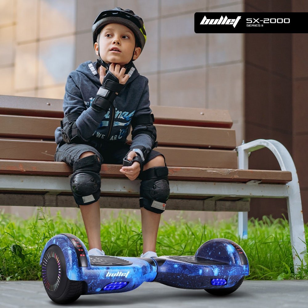 BULLET SX - 2000 Hoverboard Scooter, 500W Brushless, Superior Self Balancing System, UL Certified, LED Lights, Blue Galaxy | Outdoorium