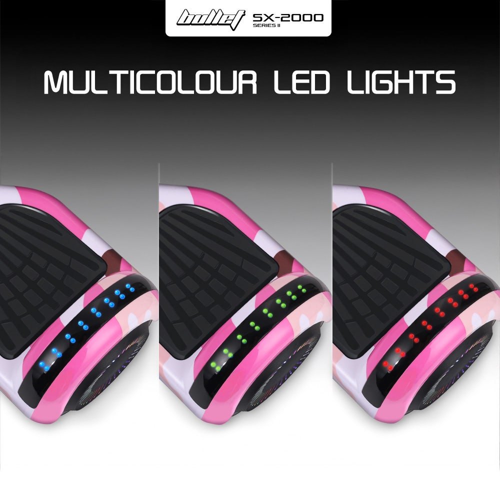 BULLET SX - 2000 Hoverboard Scooter, 500W Brushless, Superior Self Balancing System, UL Certified, LED Lights, Pink Camo | Outdoorium