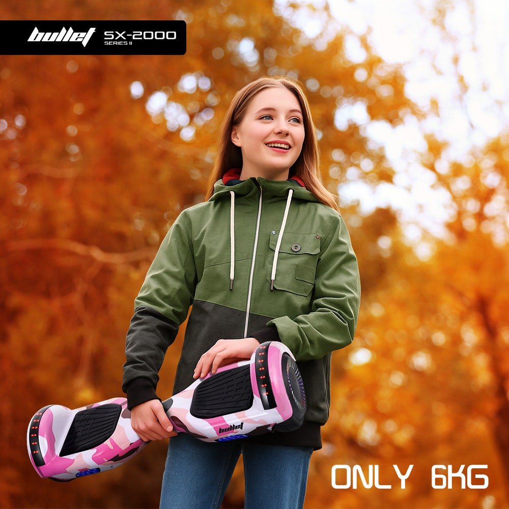 BULLET SX - 2000 Hoverboard Scooter, 500W Brushless, Superior Self Balancing System, UL Certified, LED Lights, Pink Camo | Outdoorium