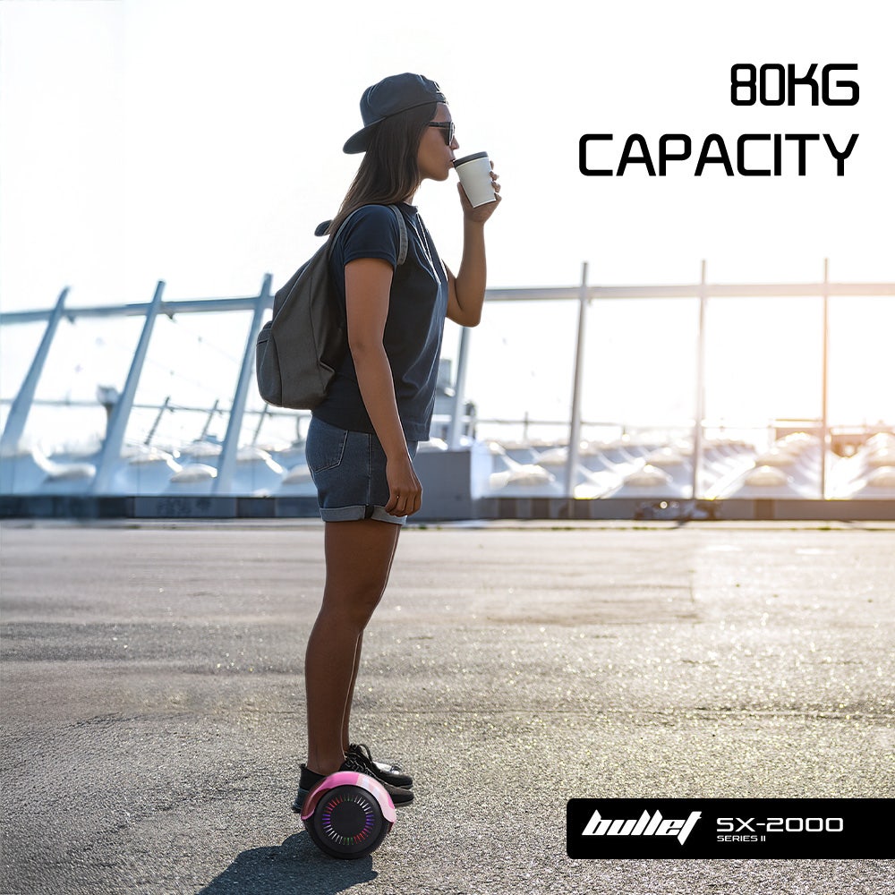 BULLET SX - 2000 Hoverboard Scooter, 500W Brushless, Superior Self Balancing System, UL Certified, LED Lights, Pink Camo | Outdoorium