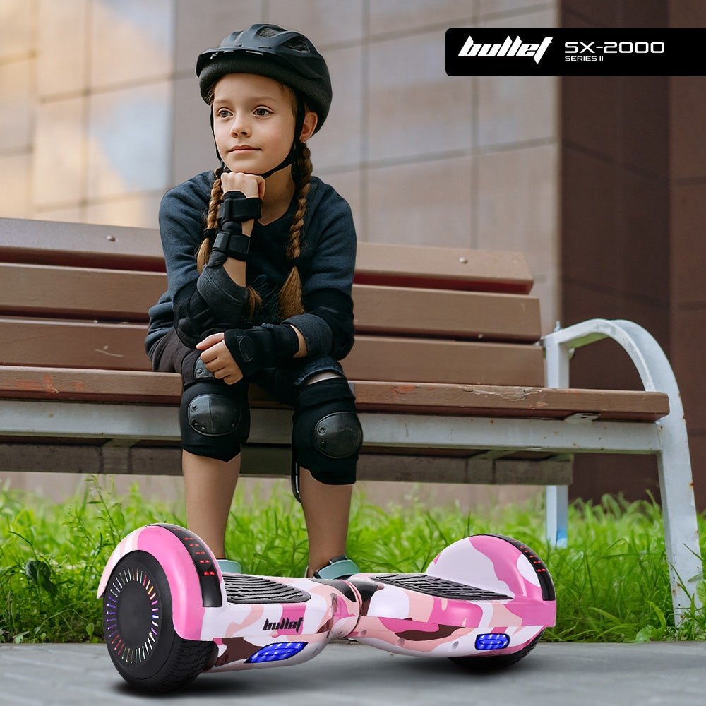 BULLET SX - 2000 Hoverboard Scooter, 500W Brushless, Superior Self Balancing System, UL Certified, LED Lights, Pink Camo | Outdoorium