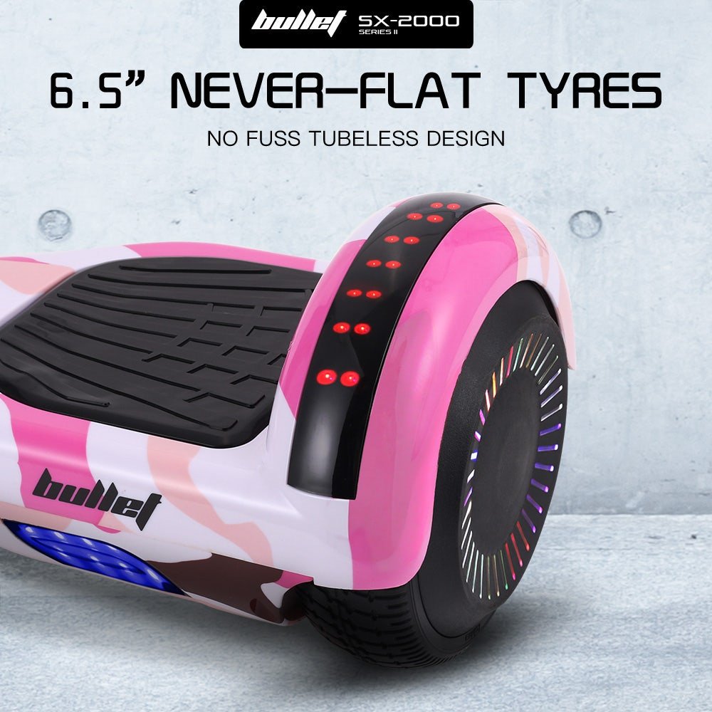 BULLET SX - 2000 Hoverboard Scooter, 500W Brushless, Superior Self Balancing System, UL Certified, LED Lights, Pink Camo | Outdoorium