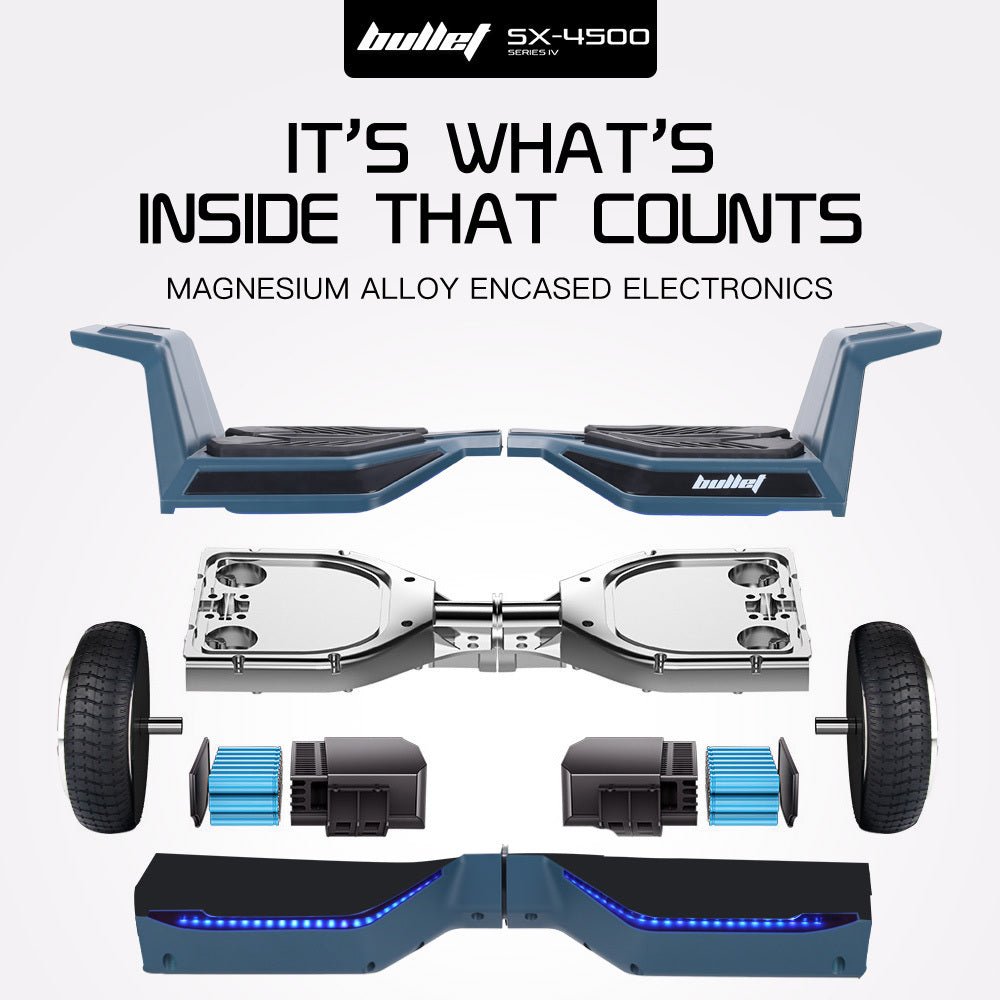 Bullet SX - 4500 Hoverboard Scooter, 8.5" Wheels, 700W Brushless, Superior Self Balancing System, UL Certified, LED Lights, Carry Bag, Navy Blue | Outdoorium