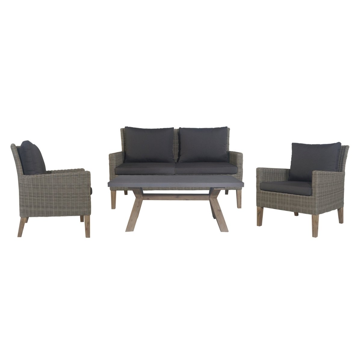 Byron 4pc Rattan Outdoor Sofa Set 2 Seater Wicker Lounge Grey Coffee Table - Outdoorium