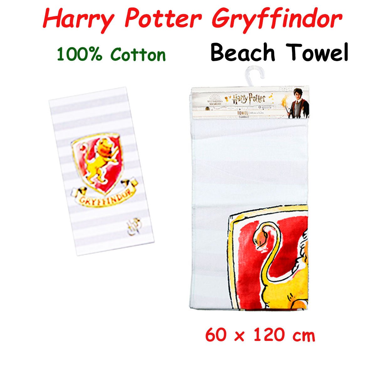 Caprice Harry Potter Gryffindor Cotton Beach Licensed Towel 60 x 120 cm - Outdoorium