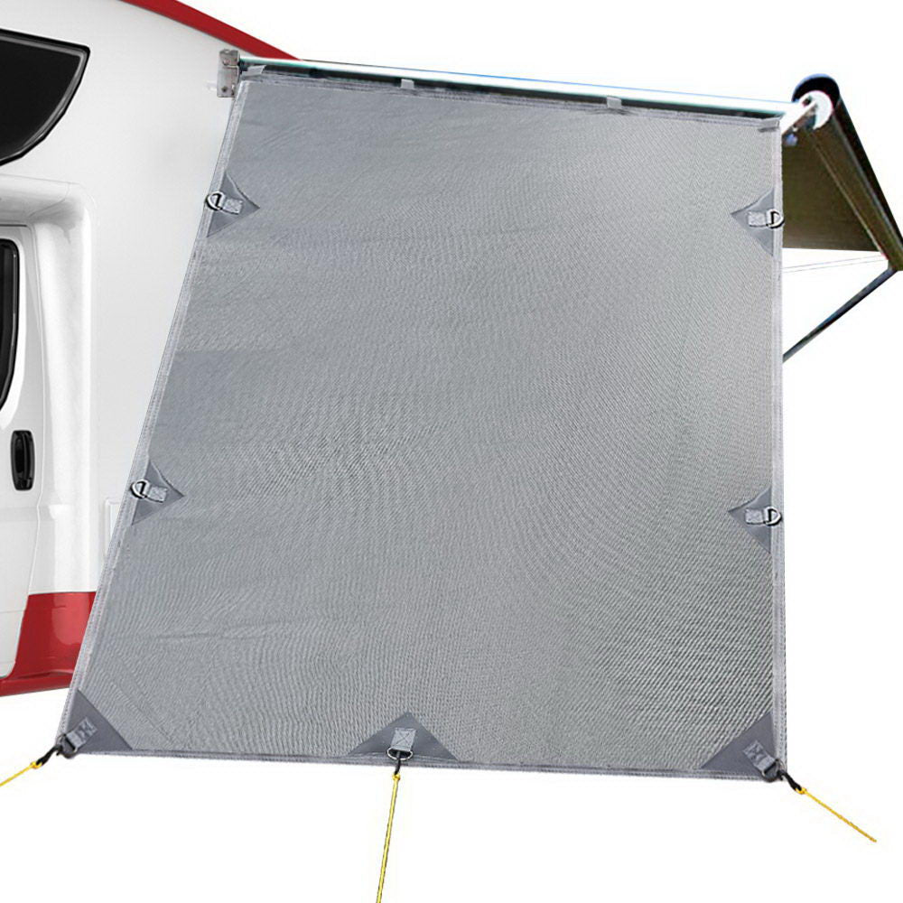 Caravan Privacy Screen Roll Out Awning 1.95 x 2.2M Sun Shade End Wall Side Grey - Outdoorium