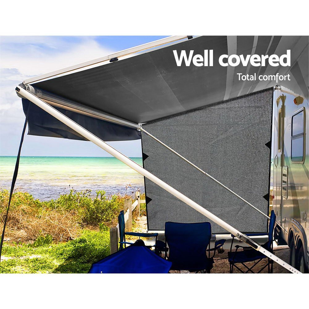 Caravan Privacy Screen Roll Out Awning 1.95 x 2.2M Sun Shade End Wall Side Grey - Outdoorium