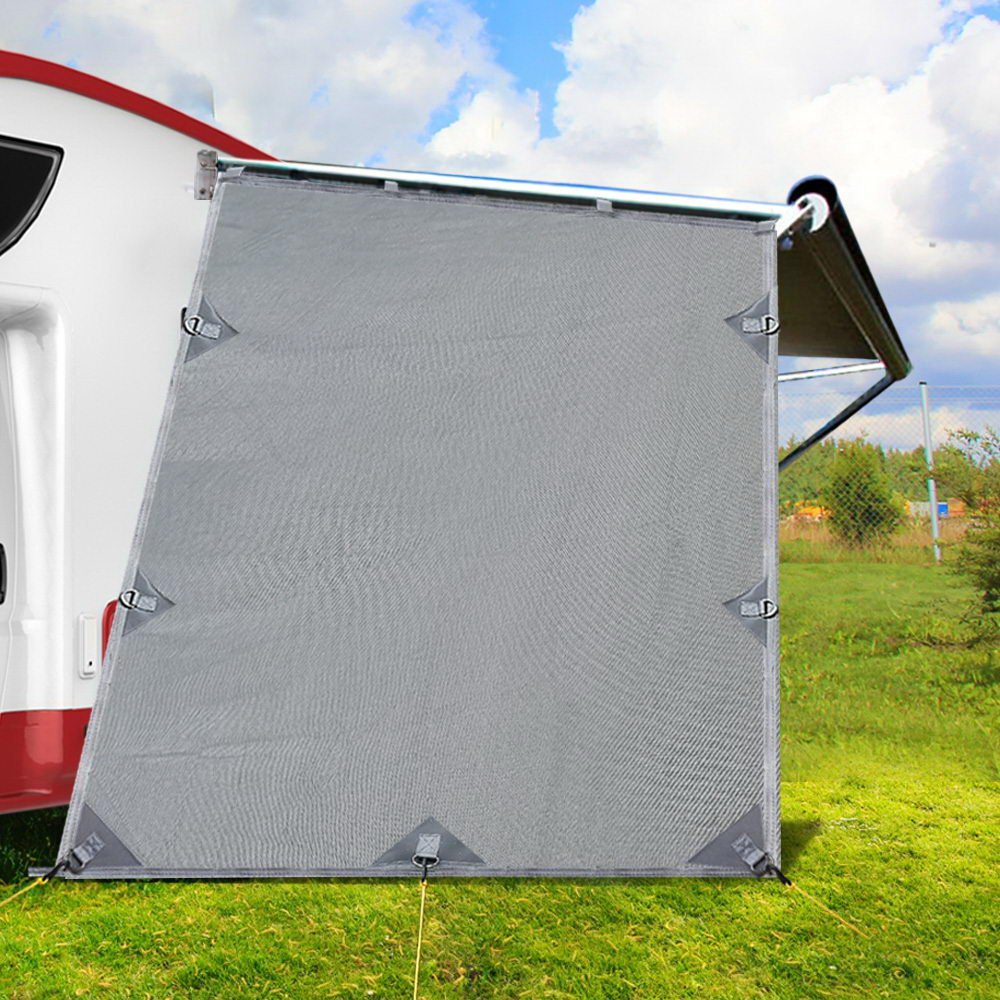 Caravan Privacy Screen Roll Out Awning 1.95 x 2.2M Sun Shade End Wall Side Grey - Outdoorium