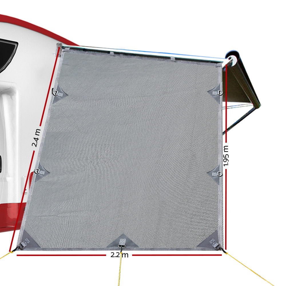 Caravan Privacy Screen Roll Out Awning 1.95 x 2.2M Sun Shade End Wall Side Grey - Outdoorium