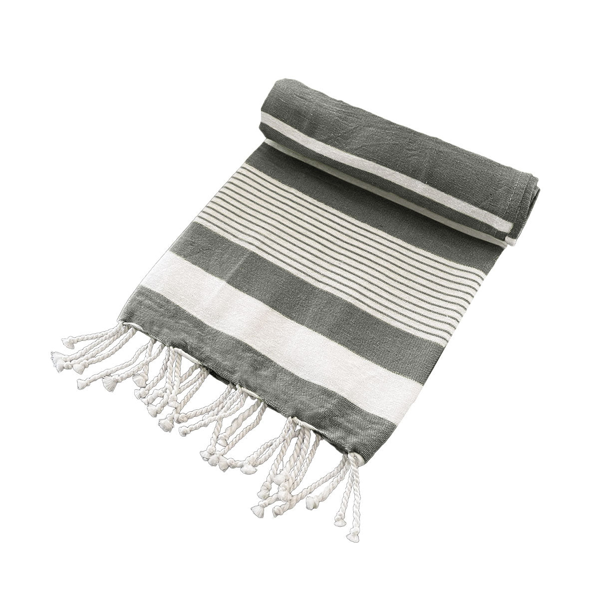 Cotton Rich Large Turkish Beach Towel with Tassels 80cm x 155cm Black - Outdoorium