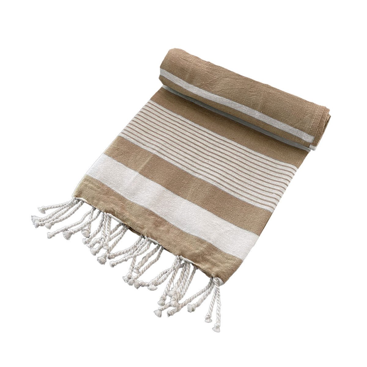 Cotton Rich Large Turkish Beach Towel with Tassels 80cm x 155cm Brown - Outdoorium