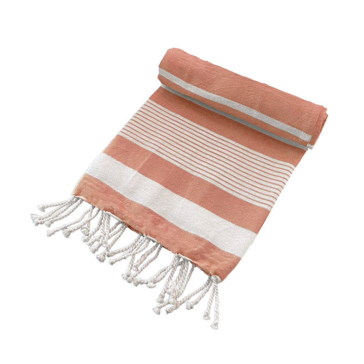 Cotton Rich Large Turkish Beach Towel with Tassels 80cm x 155cm Coral - Outdoorium