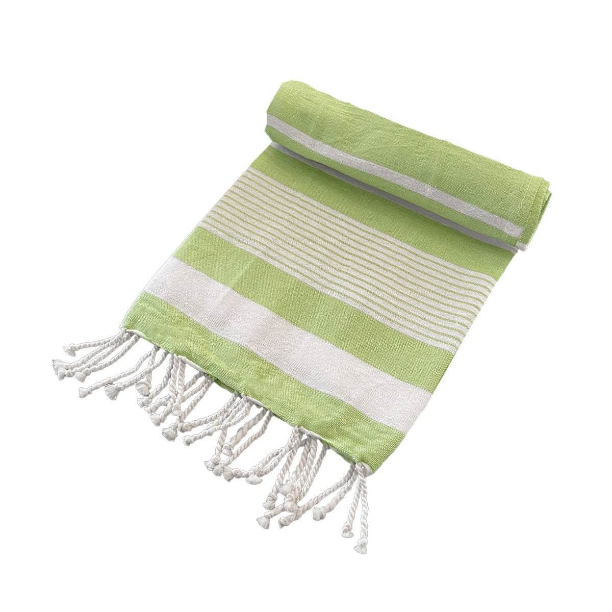 Cotton Rich Large Turkish Beach Towel with Tassels 80cm x 155cm Green - Outdoorium