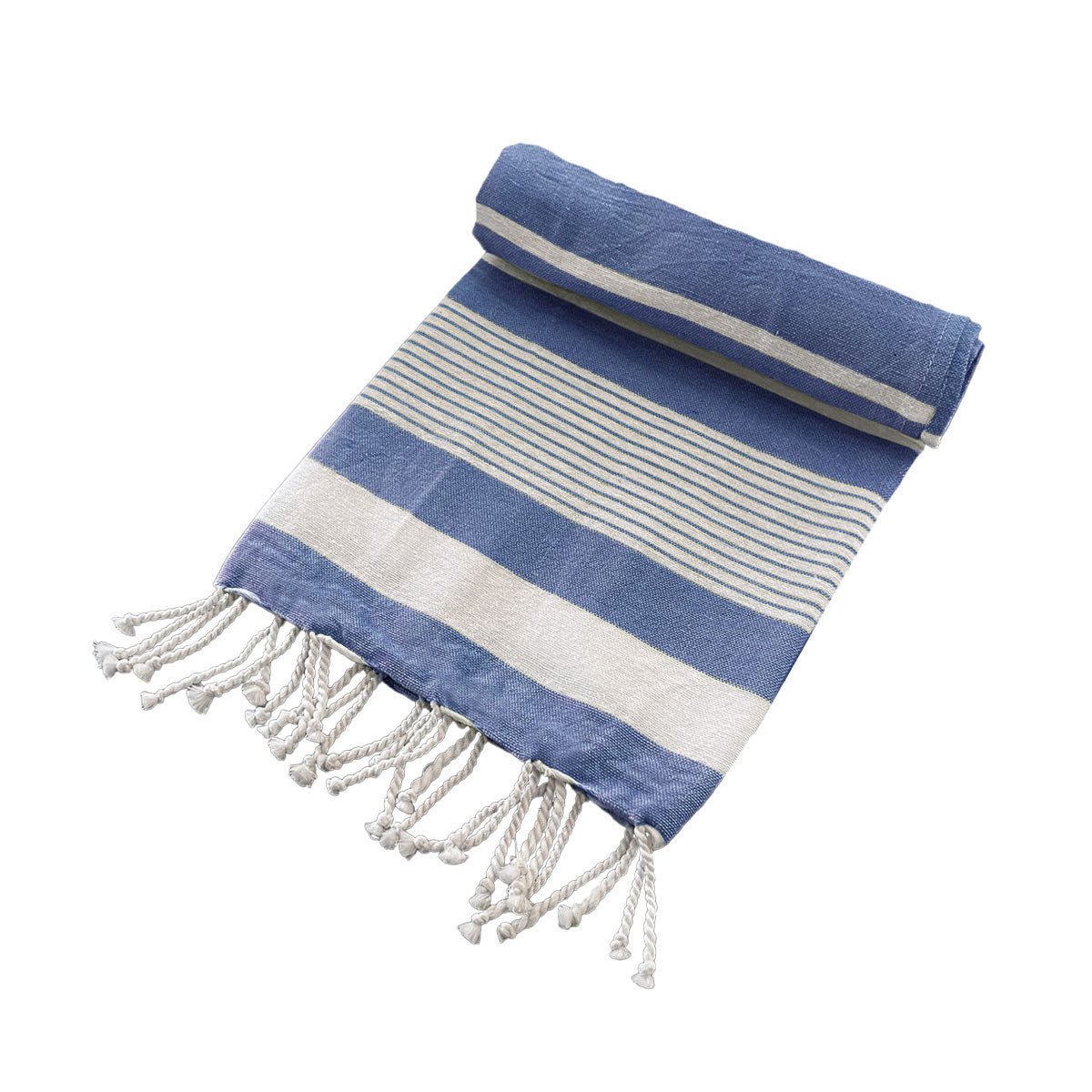 Cotton Rich Large Turkish Beach Towel with Tassels 80cm x 155cm Navy - Outdoorium