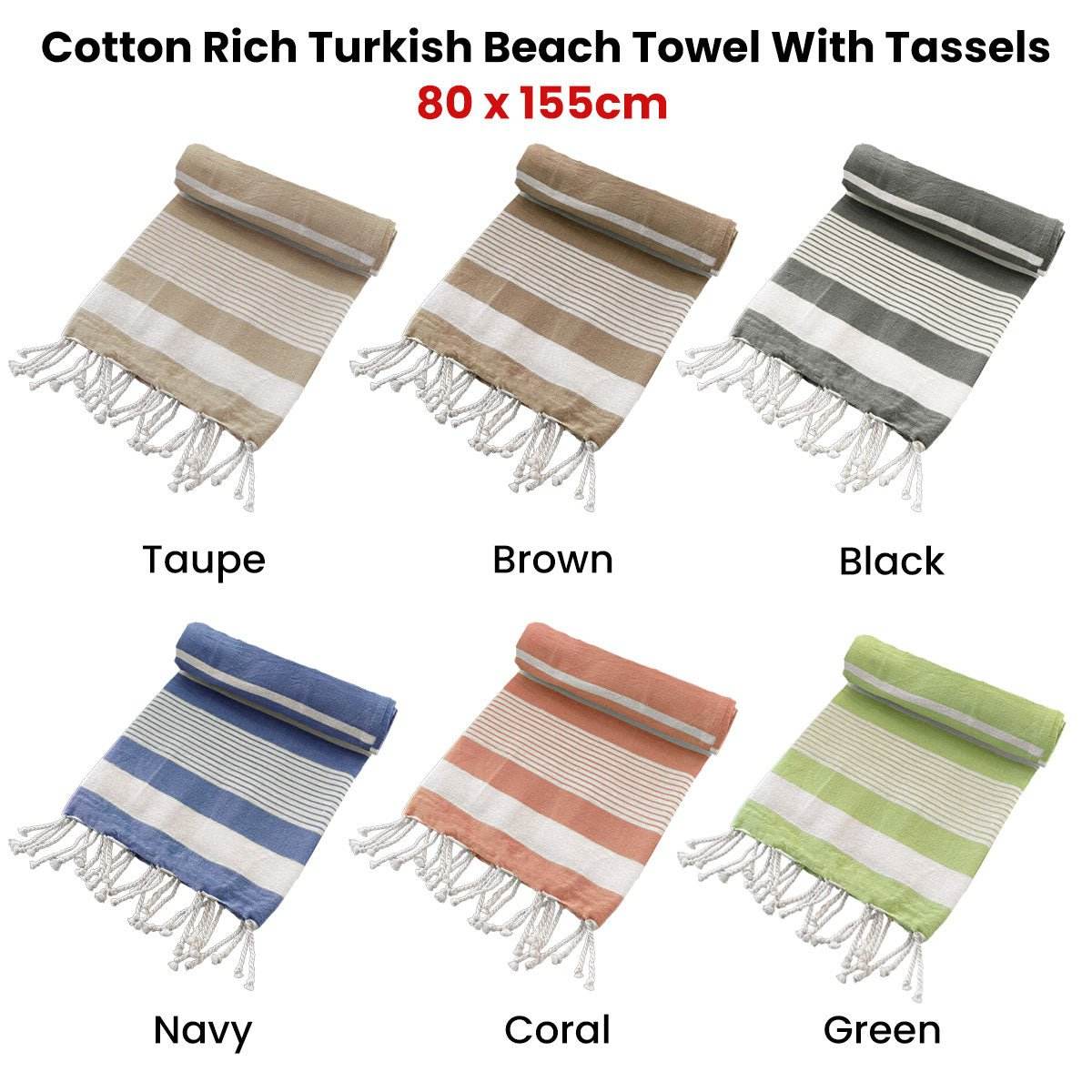 Cotton Rich Large Turkish Beach Towel with Tassels 80cm x 155cm Navy | Outdoorium
