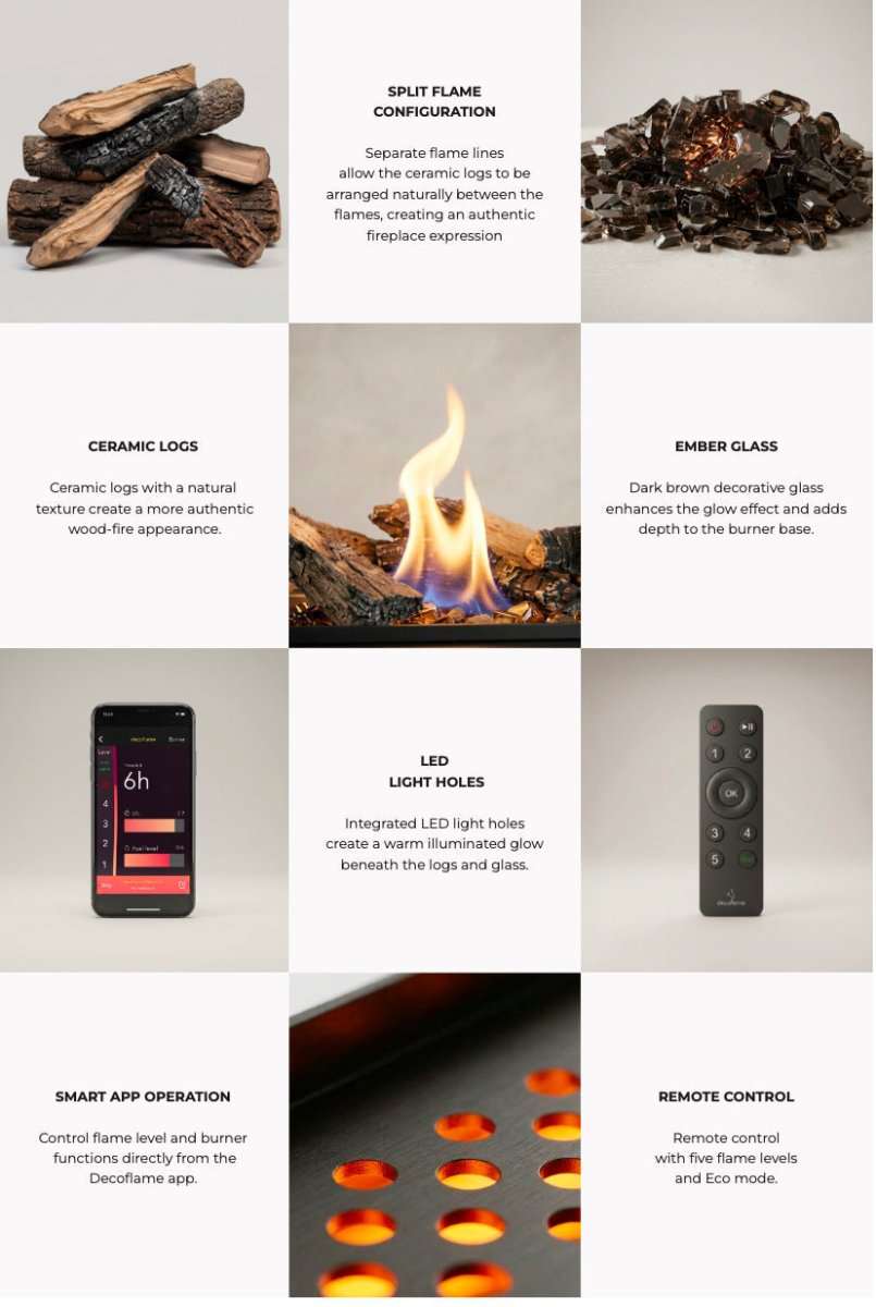 Decoflame BEV LogicWood Fireplace - Smart Control & 20.5 to 80 Hour Long Burn Times | Fireplace