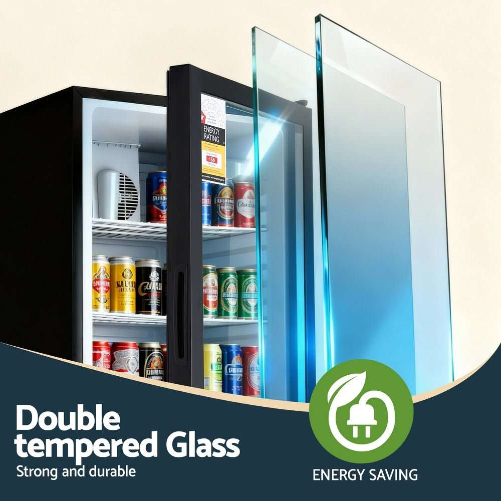 Devanti 105L Bar Fridge Glass Door Mini Fridge Countertop Cooler Black | Appliances > Fridges