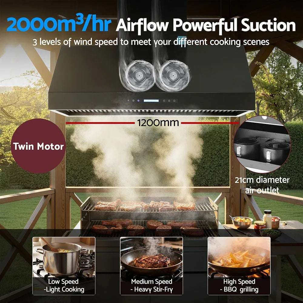 Devanti 1200mm Commercial BBQ Range Hood Dual Motor W/ Remote Control Black | Appliances > Kitchen Appliances > Cooking Ranges