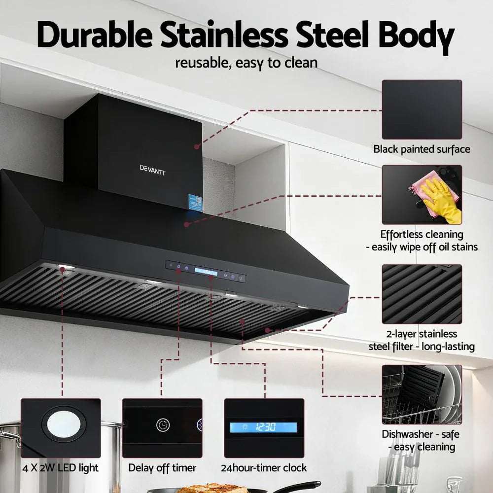 Devanti 1200mm Commercial BBQ Range Hood Dual Motor W/ Remote Control Black | Appliances > Kitchen Appliances > Cooking Ranges
